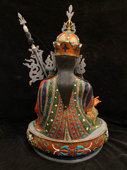 Guru Rinpoche (Padmasambhava) Buddha Statue 55cm / 21.7" Hand-Carved Copper Gilded & Painted – Museum-Quality Ancient Technique Himalayan Art Nepal