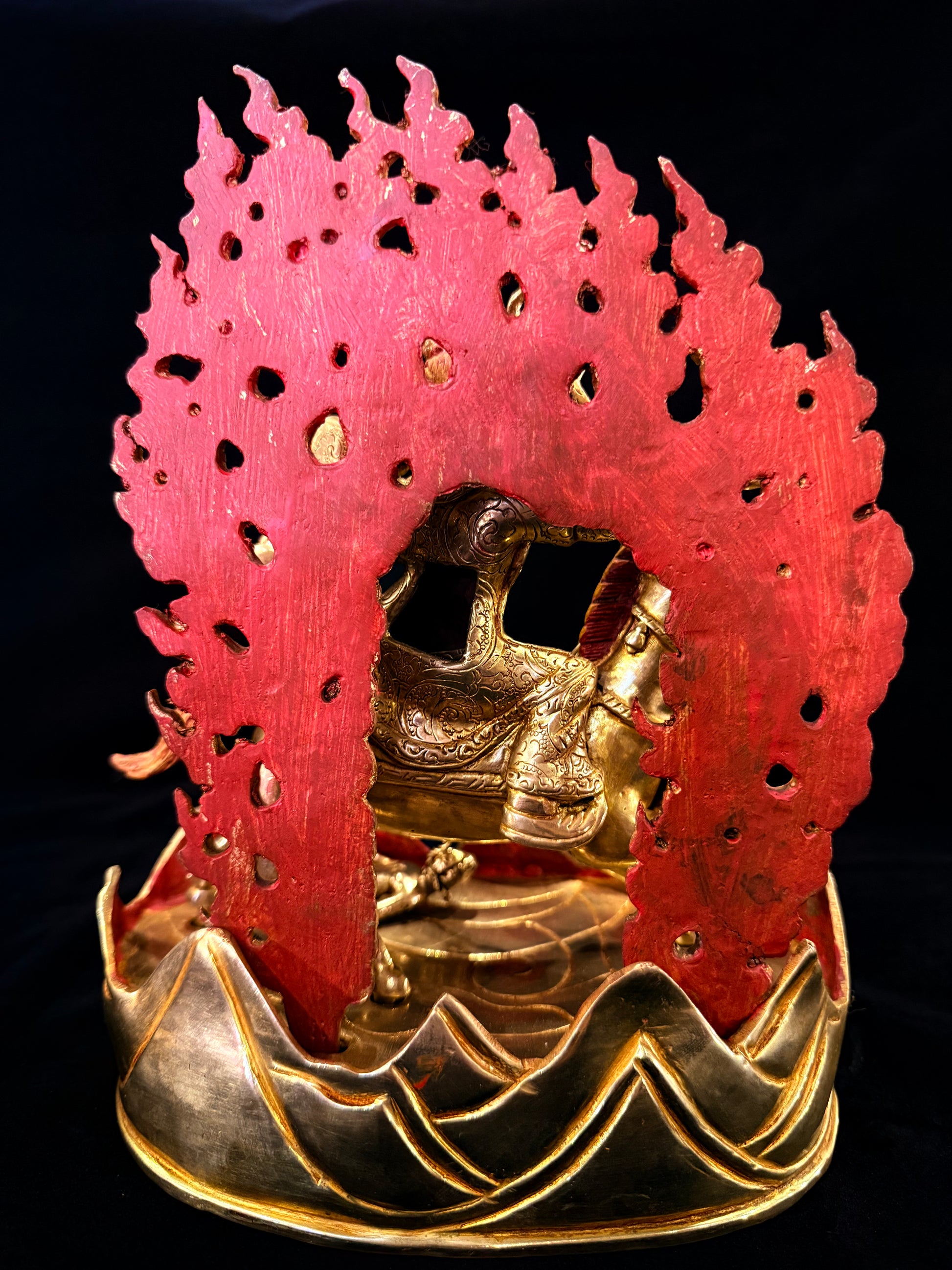 Setrap Buddha Statue 24cm / 9.4" Hand-Carved Copper Gilded with Painted Mandorla – Red Wrathful Protector Himalayan Art Collection | Bo Tree Arts