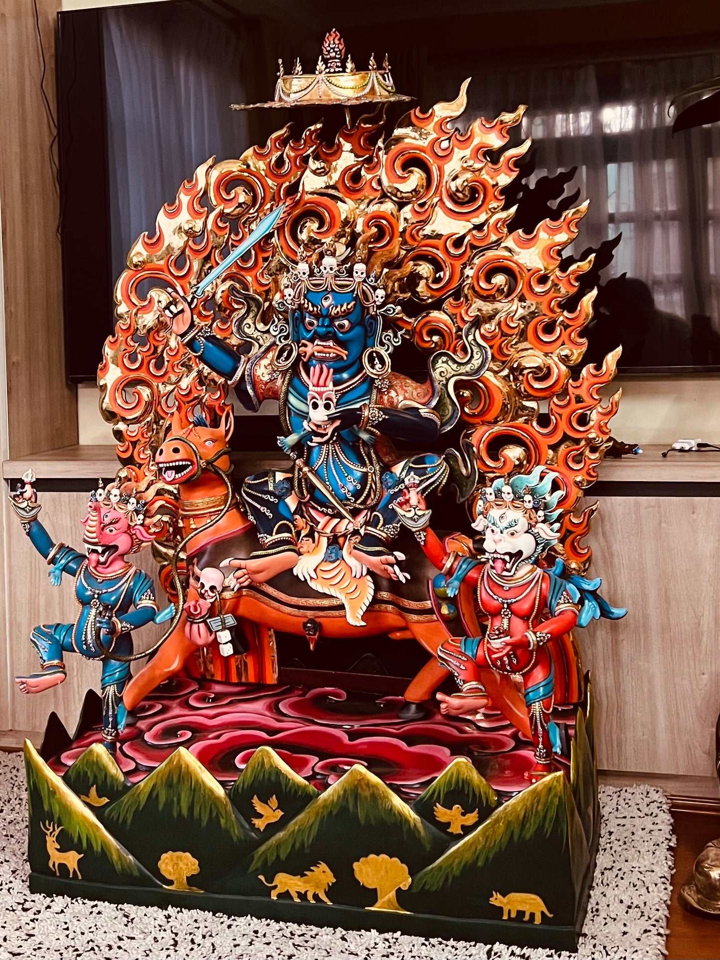 Palden Lhamo Buddha Statue 150cm / 59" Hand-Carved Copper Painted with Gilded Accents – Shri Devi Masterwork Collection Nepal – Handmade Tibetan Buddhist Statue, Lost-Wax Cast Himalayan Art from Nepal