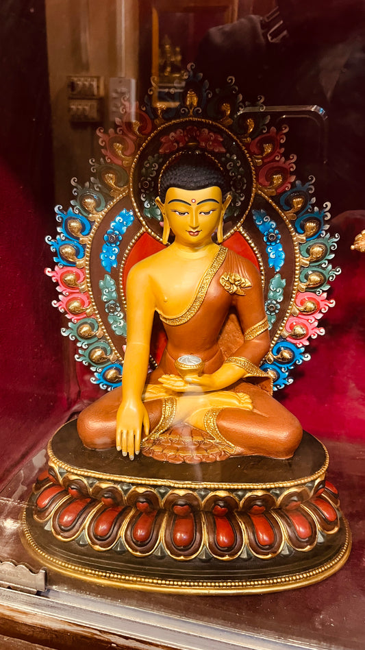 36cm Shakyamuni Buddha Statue Hand-Carved Copper Painted with Mandorla – Tibetan Style Enlightened Figure Masterwork Nepal | Bo Tree Arts