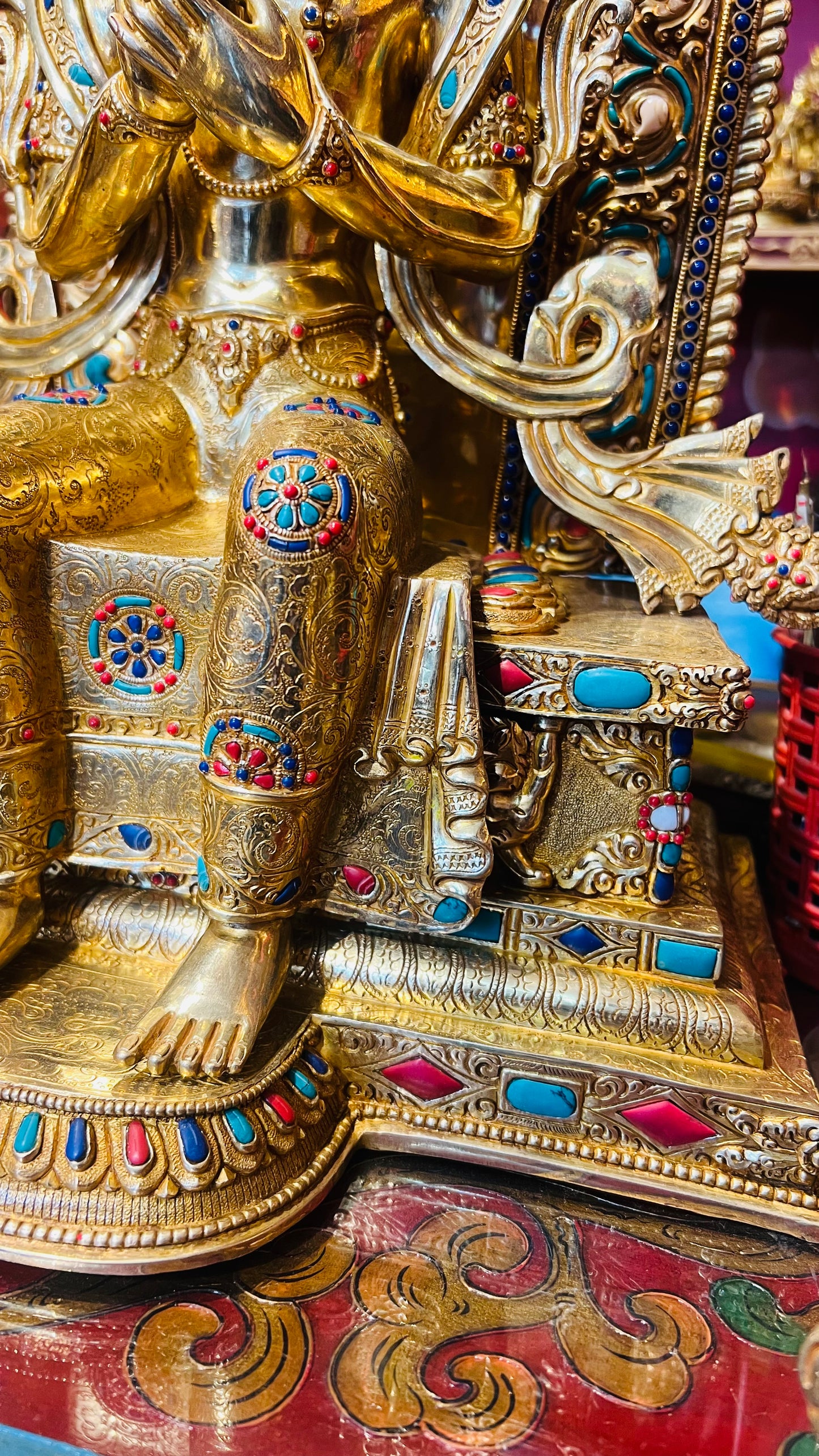 45cm Gilded Maitreya Buddha Statue with Crown – Handmade Copper Sculpture, Tibetan Style Future Buddha Art from Nepal – Handmade Tibetan Buddhist Statue, Lost-Wax Cast Himalayan Art from Nepal
