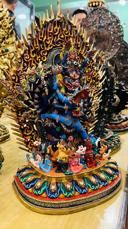Yamantaka Yab-Yum Statue 37cm / 14.6" Hand-Carved Copper Painted – Vajrabhairava Artisan Masterwork Nepal