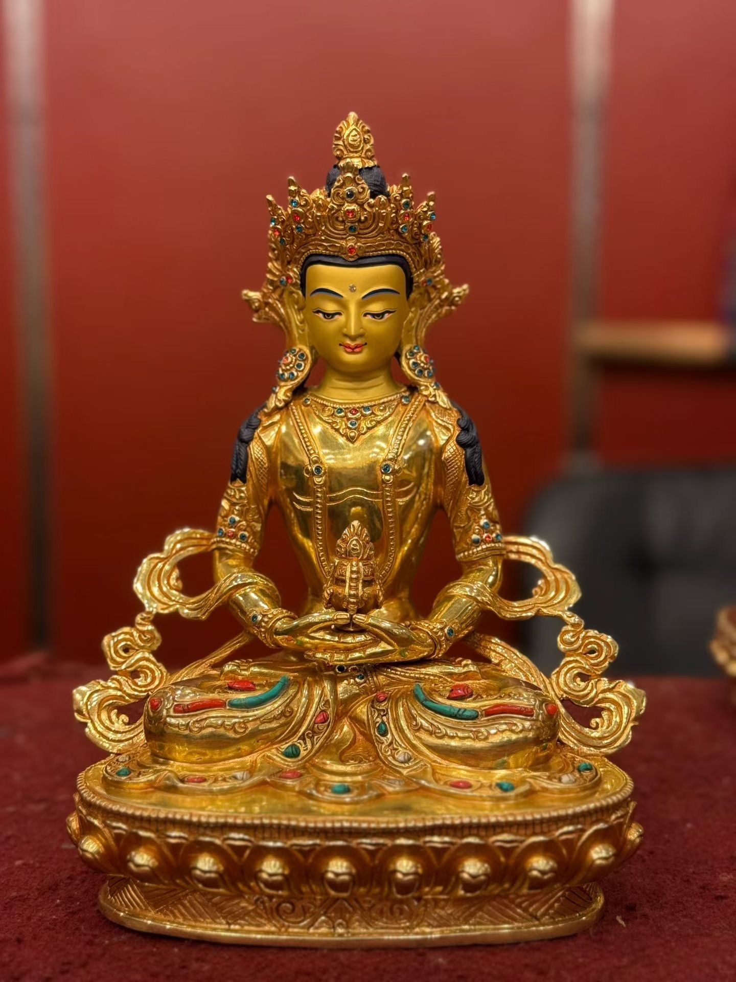 Amitayus (Buddha of Infinite Life) Statue 25cm / 9.8" Hand-Carved Copper Gilded – Himalayan Art Nepal | Bo Tree Arts