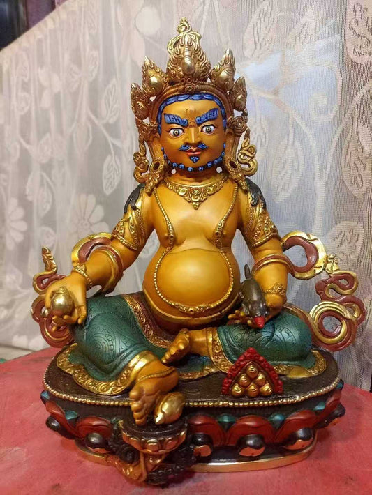 Yellow Jambhala Hand-Carved Copper Statue with Traditional Painted Finish 33cm / 13" Ancient Technique Himalayan Art Nepal | Bo Tree Arts