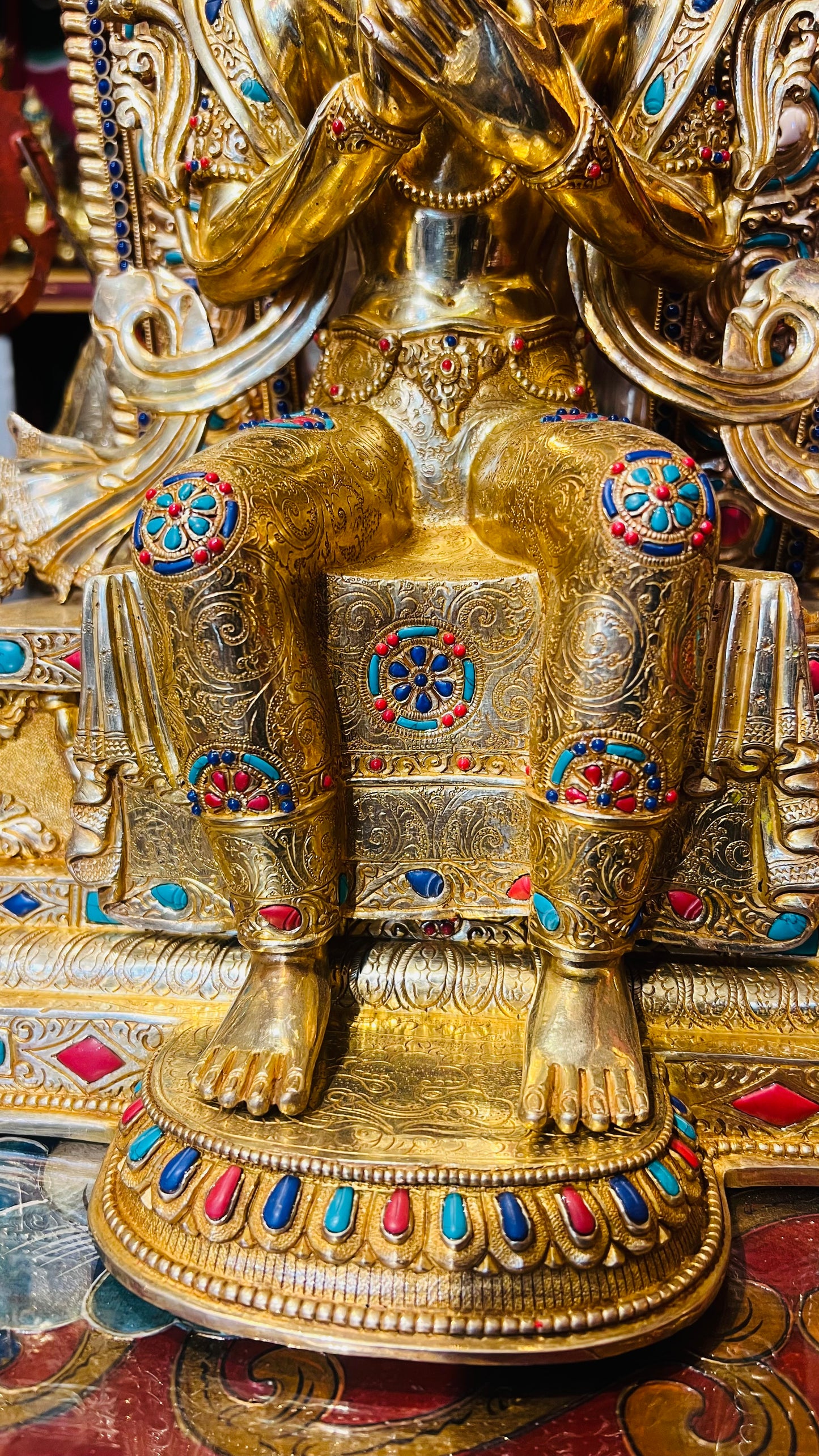 45cm Gilded Maitreya Buddha Statue with Crown – Handmade Copper Sculpture, Tibetan Style Future Buddha Art from Nepal – Handmade Tibetan Buddhist Statue, Lost-Wax Cast Himalayan Art from Nepal