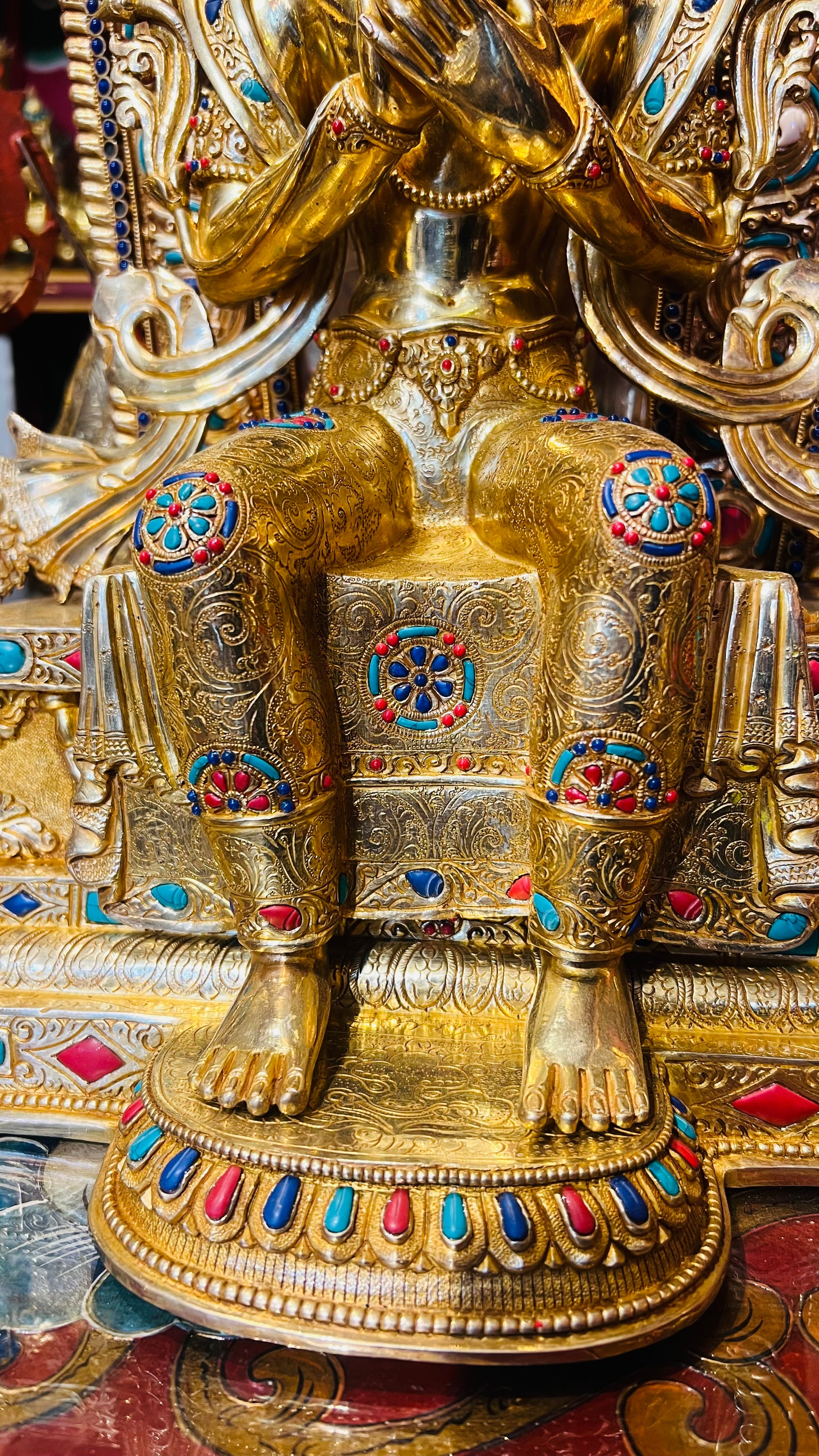 45cm Gilded Maitreya Buddha Statue with Crown – Handmade Copper Sculpture, Tibetan Style Future Buddha Art from Nepal | Bo Tree Arts