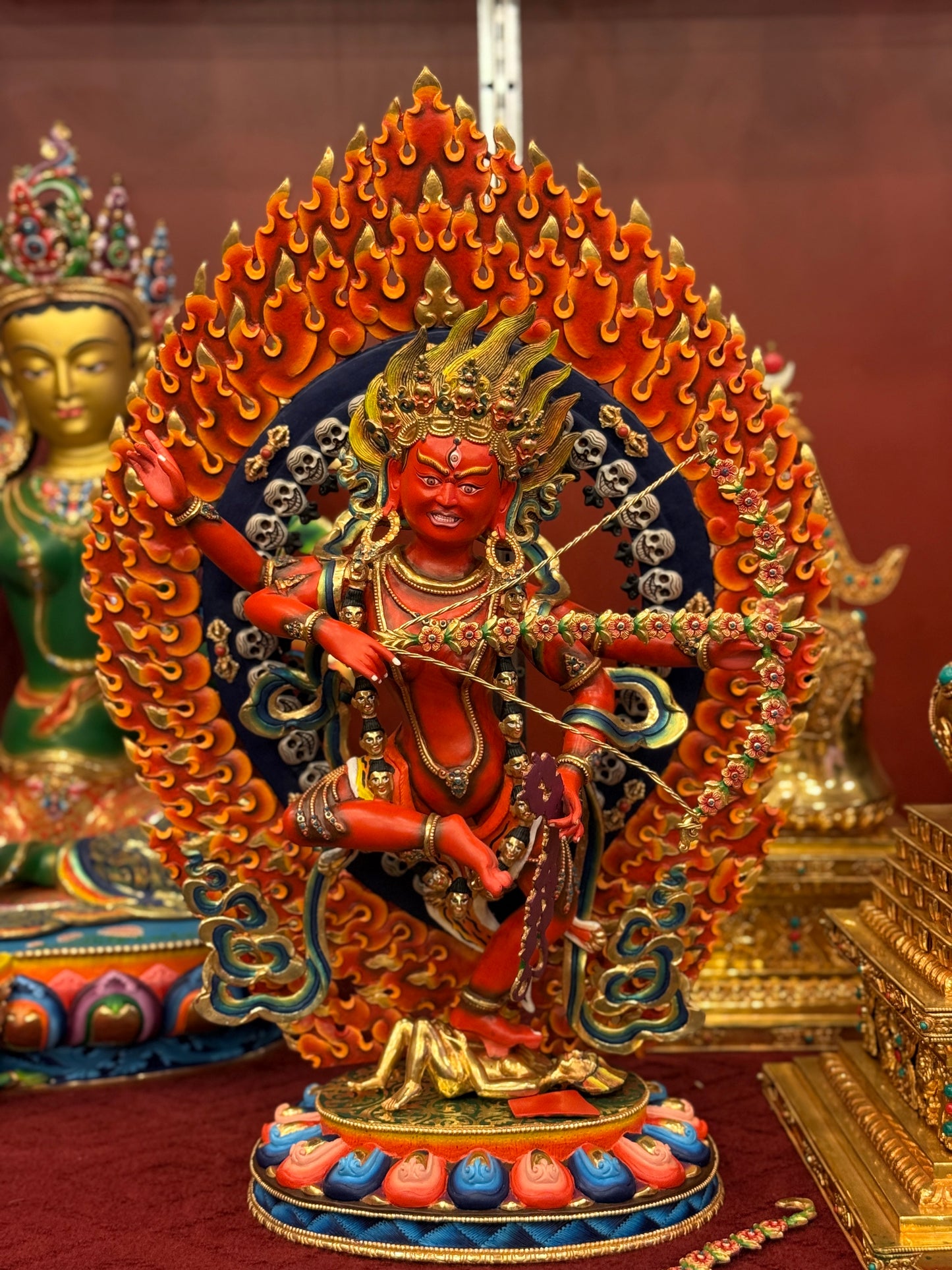 Kurukulla Buddha Statue 68cm / 26.8" Hand-Carved Copper Painted with Gilded Accents – Red Goddess of Magnetism Masterwork Botree Arts Nepal – Handmade Tibetan Buddhist Statue, Lost-Wax Cast Himalayan Art from Nepal