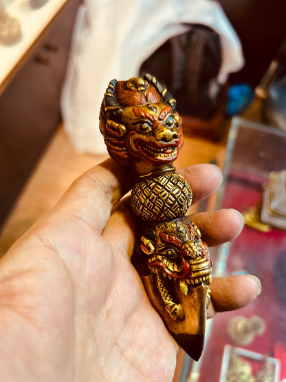 Yamantaka Vajra Ritual Scepter 14cm / 5.5" Solid Copper Gilded – Buffalo-Head Ritual Implement Botree Arts Himalayan Art