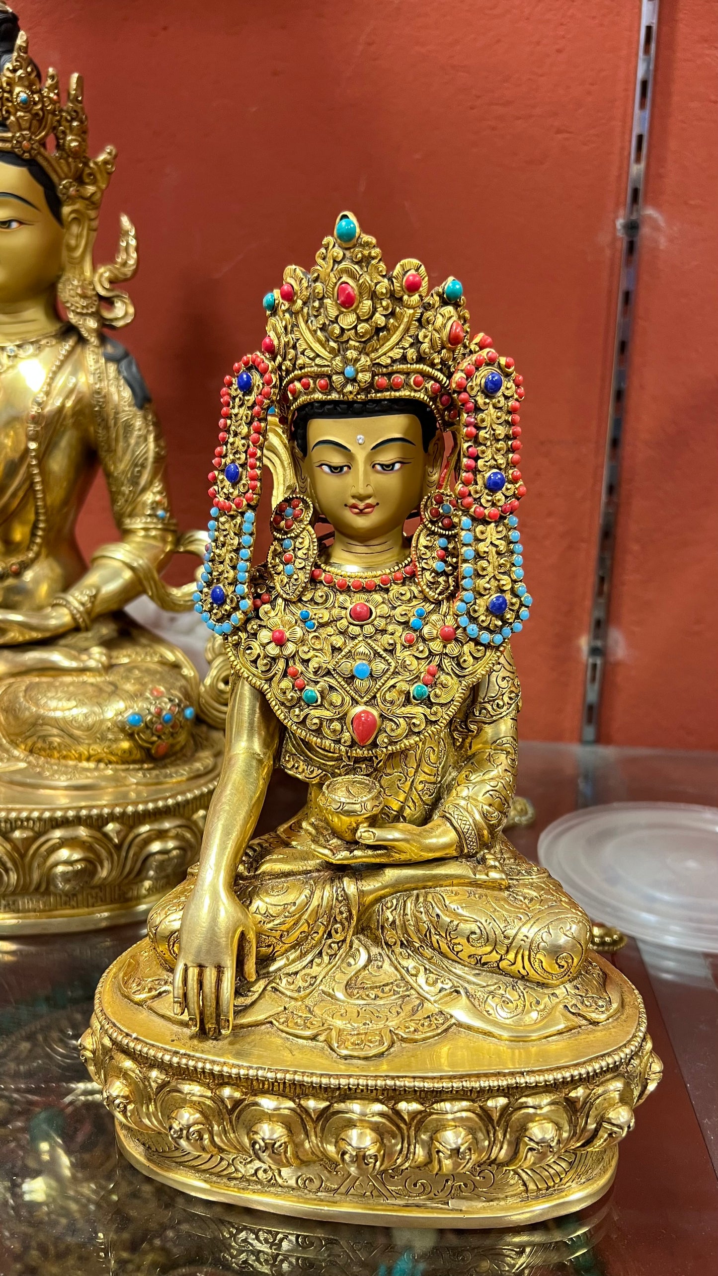 21cm Gilded Maitreya Buddha Statue – Handmade Tibetan Brass Sculpture with Crown, Himalayan Art from Nepal – Handmade Tibetan Buddhist Statue, Lost-Wax Cast Himalayan Art from Nepal