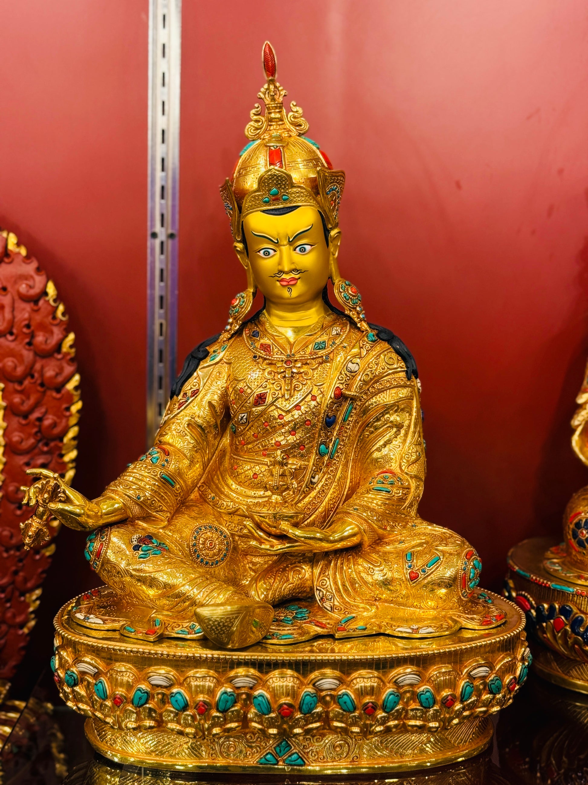Padmasambhava Buddha Statue 48cm / 18.9" Hand-Carved Copper Gilded with Gemstone Inlay – Guru Rinpoche Masterwork Handmade in Nepal | Bo Tree Arts