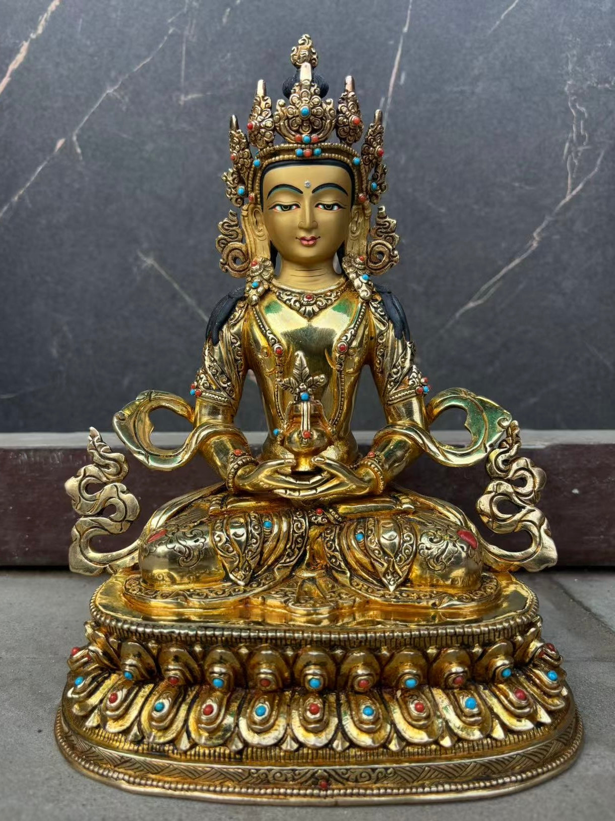 Amitayus (Buddha of Infinite Life) Statue 23cm / 9" Hand-Carved Copper Gilded Himalayan Art Nepal | Bo Tree Arts