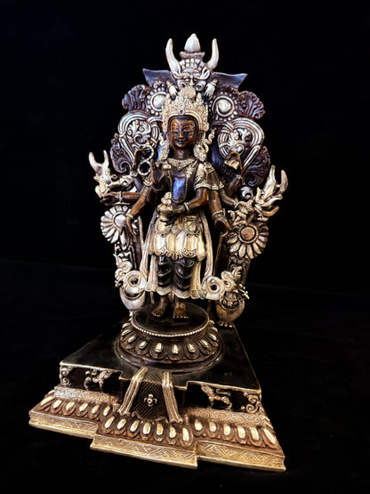 Eight-Armed Avalokiteshvara Statue 30cm / 11.8" Hand-Carved Copper Silver-Gilt – Chaturbhuja Botree Arts Heritage Collection