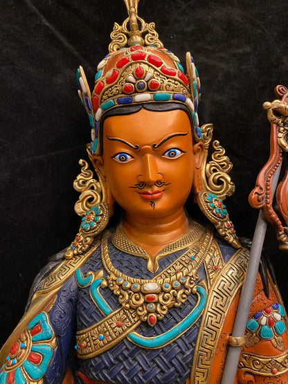 Guru Rinpoche (Padmasambhava) Buddha Statue 55cm / 21.7" Hand-Carved Copper Gilded & Painted – Museum-Quality Ancient Technique Himalayan Art Nepal
