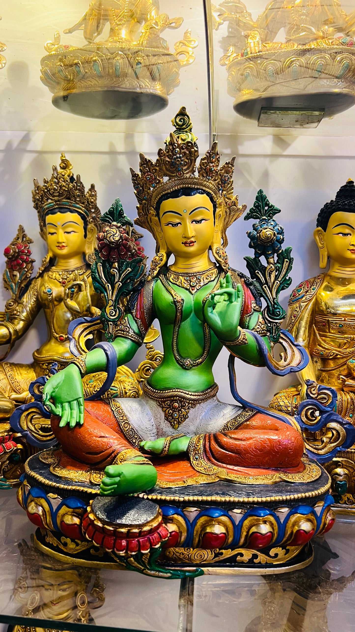Green Tara Buddha Statue 33cm / 13" Hand-Carved Copper Painted – Syamatara Fine Craftsmanship Nepal – Handmade Tibetan Buddhist Statue, Lost-Wax Cast Himalayan Art from Nepal