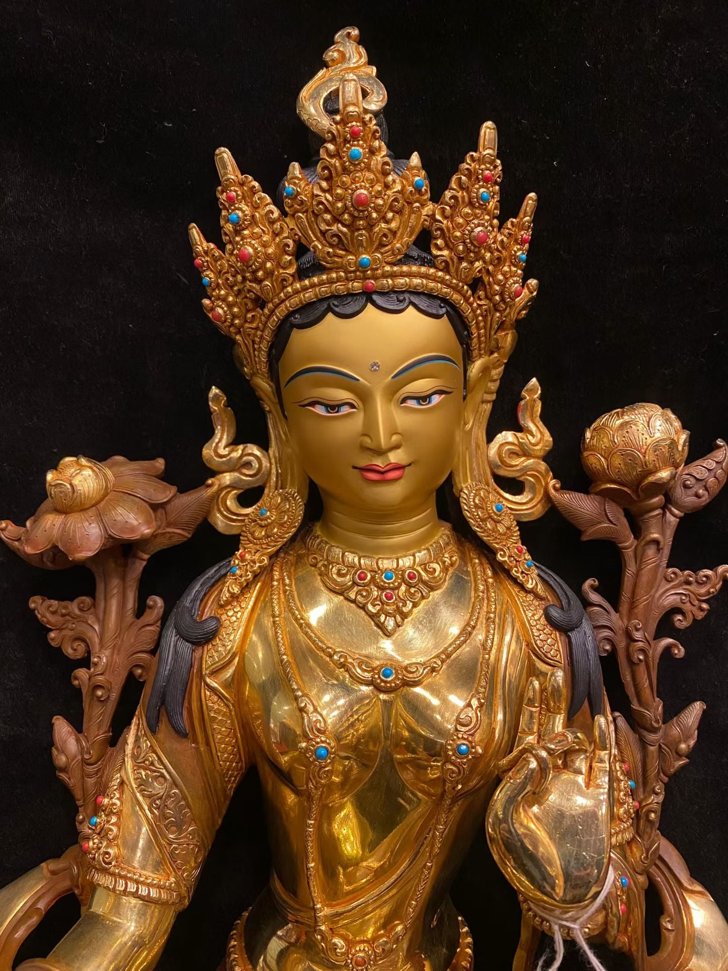Green Tara (Mother of Liberation) Buddha Statue 45cm / 17.7" Hand-Carved Pure Copper Partial Gilded – Himalayan Art Nepal – Handmade Tibetan Buddhist Statue, Lost-Wax Cast Himalayan Art from Nepal