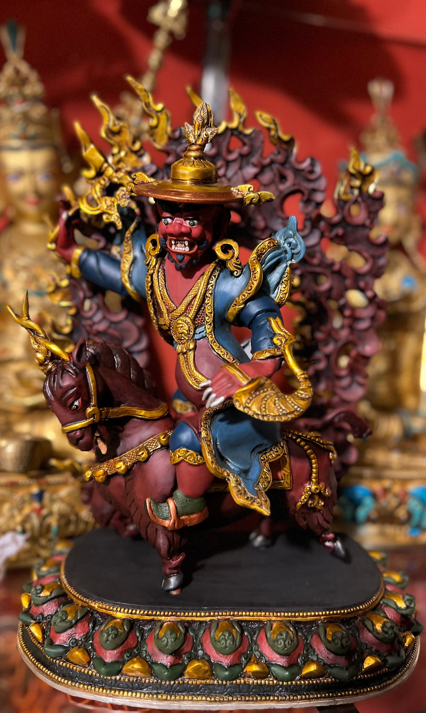 33cm Damchen Garwa Nagpo Handmade Copper Statue – Tibetan Buddhist Dharma Protector Sculpture, Oath-Bound Blacksmith Deity from Nepal – Handmade Tibetan Buddhist Statue, Lost-Wax Cast Himalayan Art from Nepal