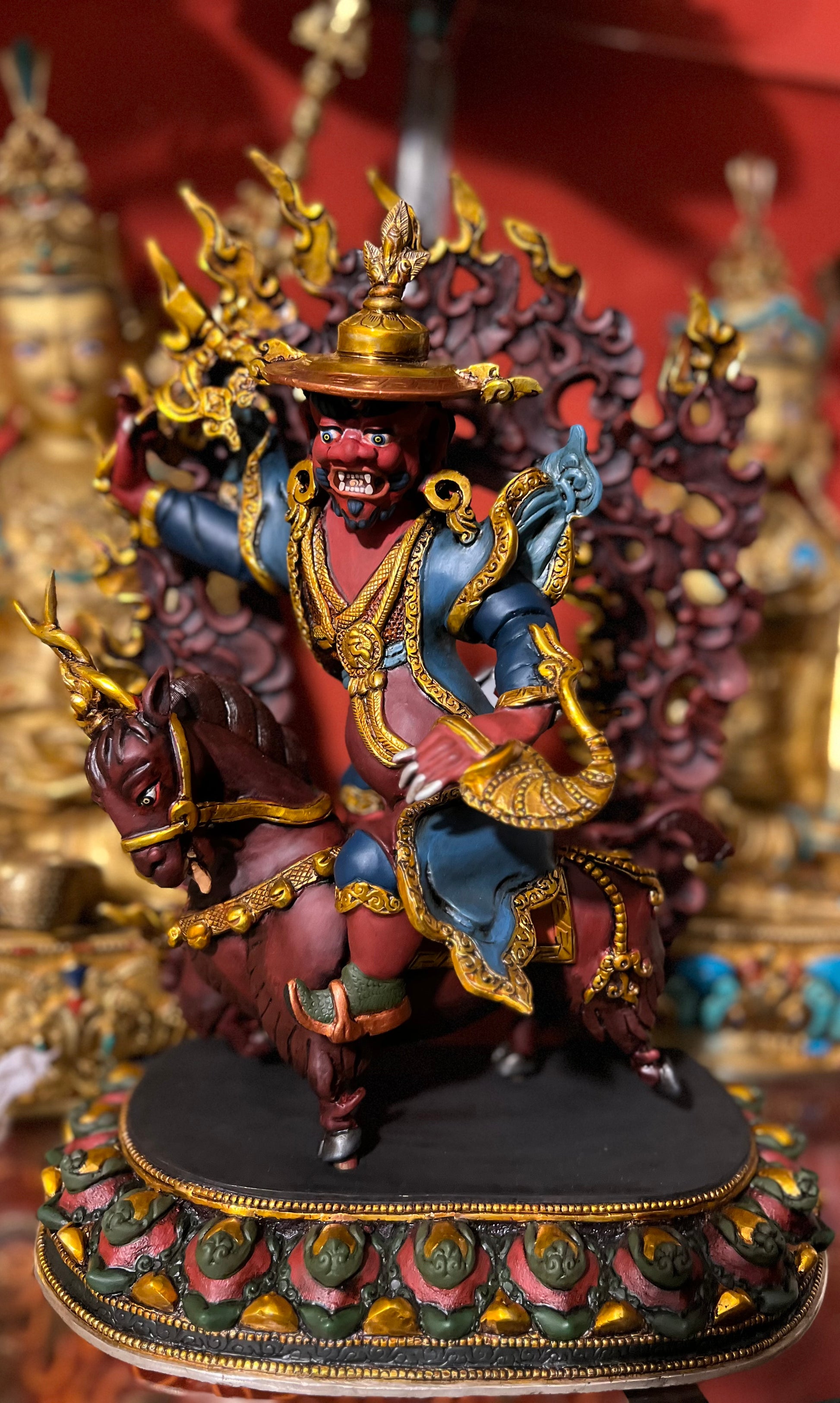 33cm Damchen Garwa Nagpo Handmade Copper Statue – Tibetan Buddhist Dharma Protector Sculpture, Oath-Bound Blacksmith Deity from Nepal | Bo Tree Arts