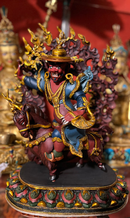 33cm Damchen Garwa Nagpo Handmade Copper Statue – Tibetan Buddhist Dharma Protector Sculpture, Oath-Bound Blacksmith Deity from Nepal