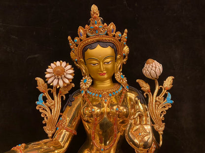 Green Tara (Mother of Liberation) Buddha Statue 86cm / 33.9" Hand-Carved Copper Gilded Himalayan Art Nepal