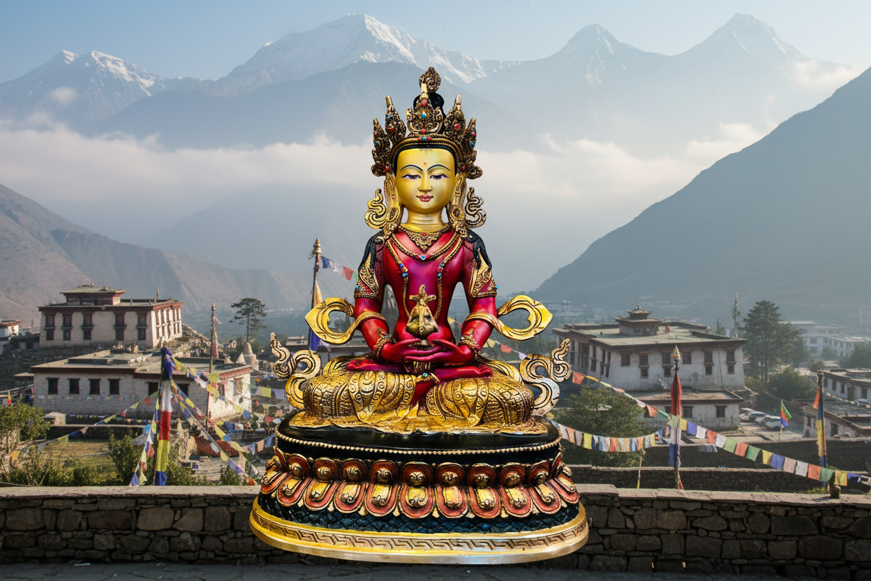 Amitayus Buddha Statue 33cm / 13" Hand-Carved Copper Painted – Ancient Technique Masterwork Himalayan Art Nepal – Handmade Tibetan Buddhist Statue, Lost-Wax Cast Himalayan Art from Nepal