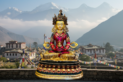 Amitayus Buddha Statue 33cm / 13" Hand-Carved Copper Painted – Ancient Technique Masterwork Himalayan Art Nepal