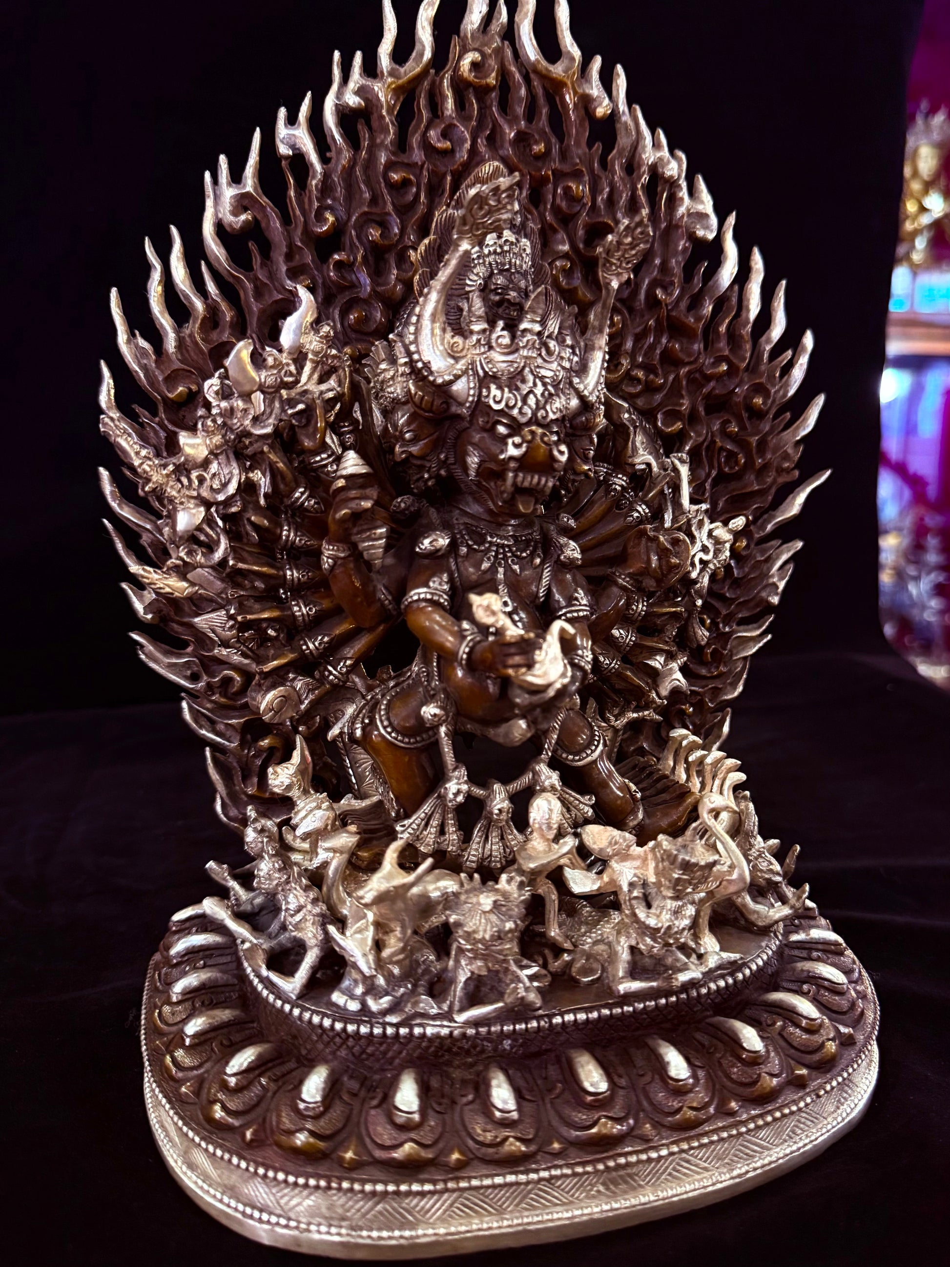 Yamantaka Buddha Statue 30cm / 11.8" Hand-Carved Copper Silver-Gilt – Vajrabhairava Botree Arts Heritage Collection | Bo Tree Arts