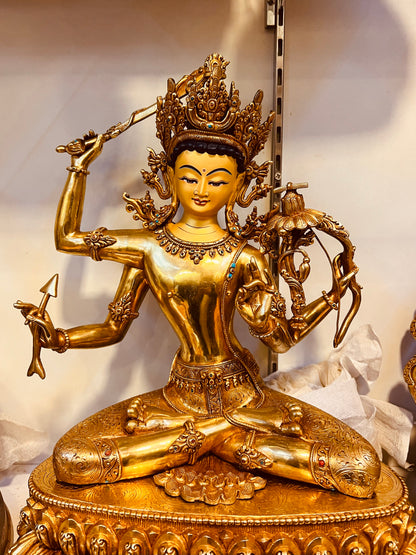 Four-Armed Manjushri Buddha Statue 38cm / 15" Hand-Carved Copper Gilded – Chaturbhuja Jampelyang Collector's Masterwork