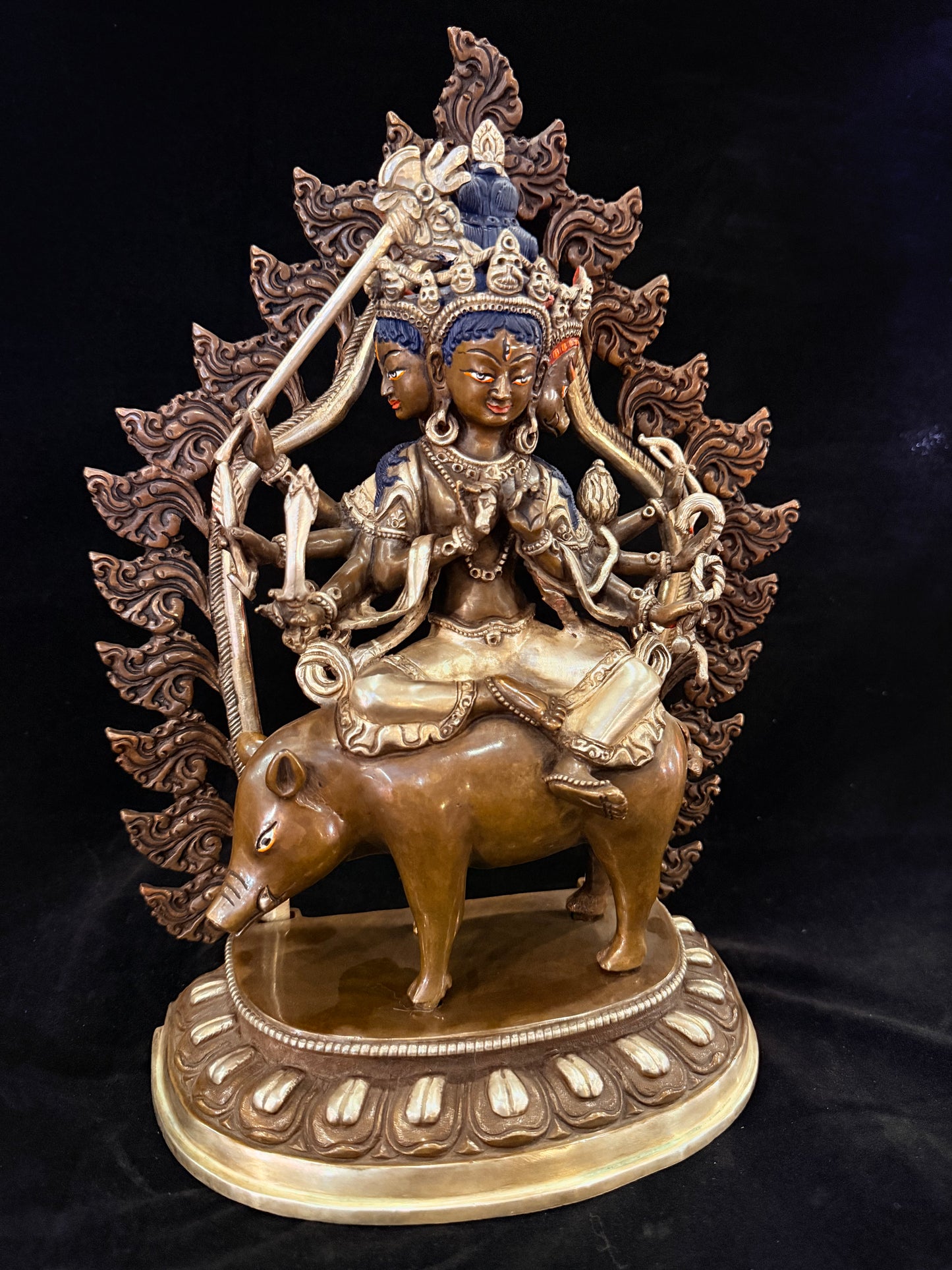 Marichi Buddha Statue 35cm / 13.8" Hand-Carved Copper Silver-Gilt – Goddess of Dawn Botree Arts Himalayan Art – Handmade Tibetan Buddhist Statue, Lost-Wax Cast Himalayan Art from Nepal