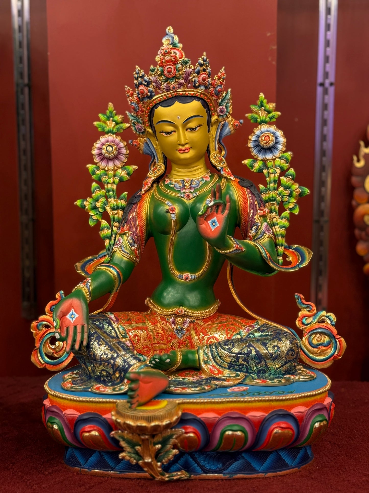 50cm Green Tara Statue Hand-Carved Copper Gilded & Painted – Serene Expression Masterwork with Unique Craftsmanship, Tibetan Style Bodhisattva Nepal – Handmade Tibetan Buddhist Statue, Lost-Wax Cast Himalayan Art from Nepal