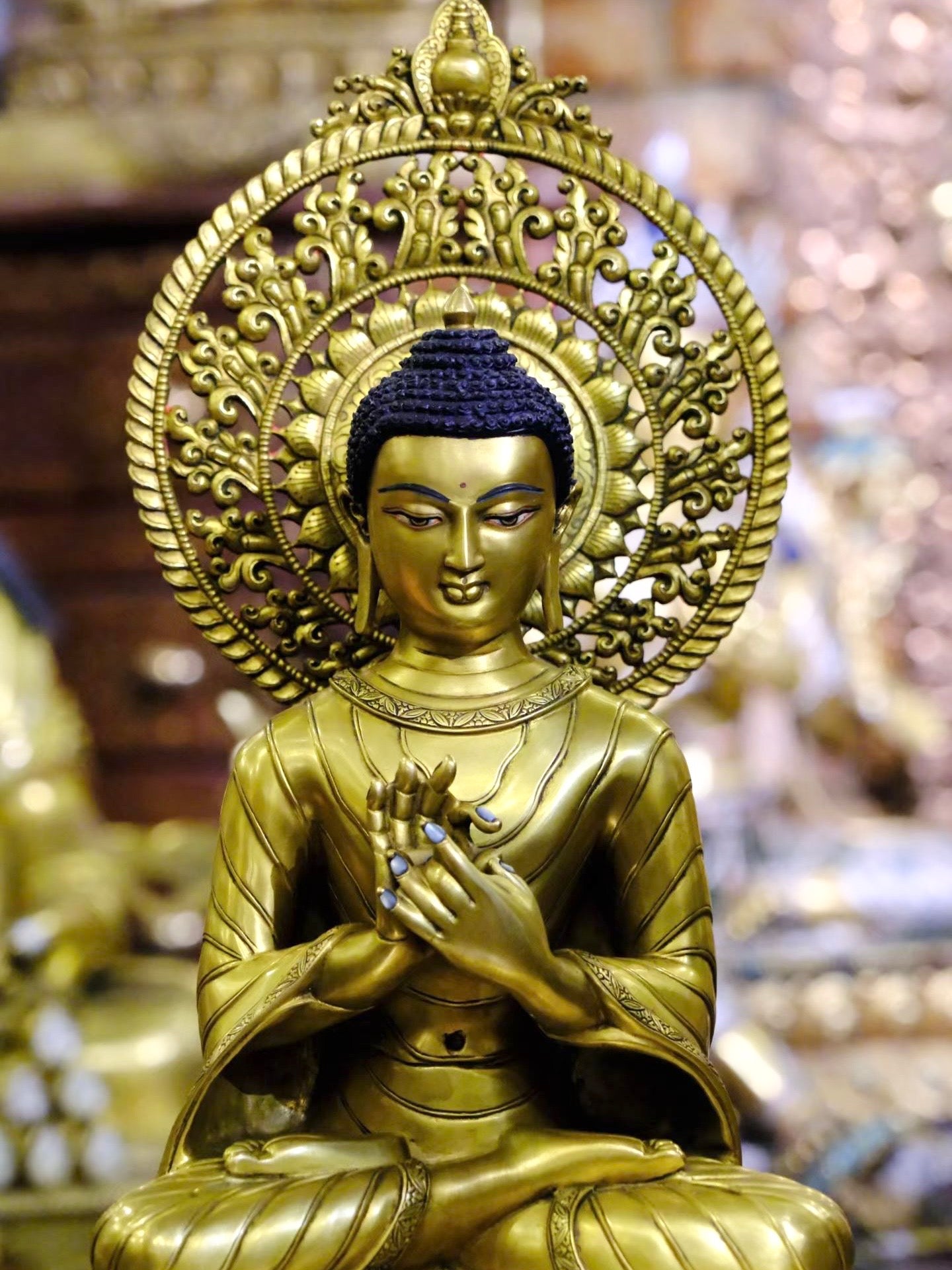 Shakyamuni Buddha in Dharmachakra Mudra (Teaching Buddha) Statue 38cm / 15" Hand-Carved Copper Gilded – Museum-Quality Himalayan Art Nepal – Handmade Tibetan Buddhist Statue, Lost-Wax Cast Himalayan Art from Nepal