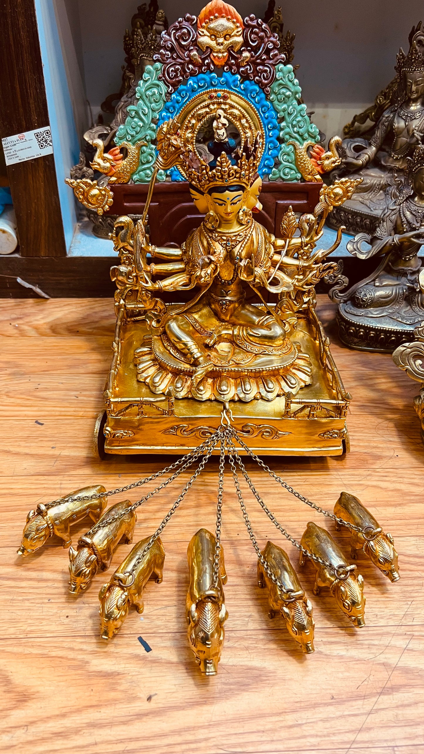Marichi Buddha Statue 33cm / 13" Hand-Carved Copper Gilded with Mandorla – Light Goddess with Chariot Masterwork Sculpture – Handmade Tibetan Buddhist Statue, Lost-Wax Cast Himalayan Art from Nepal