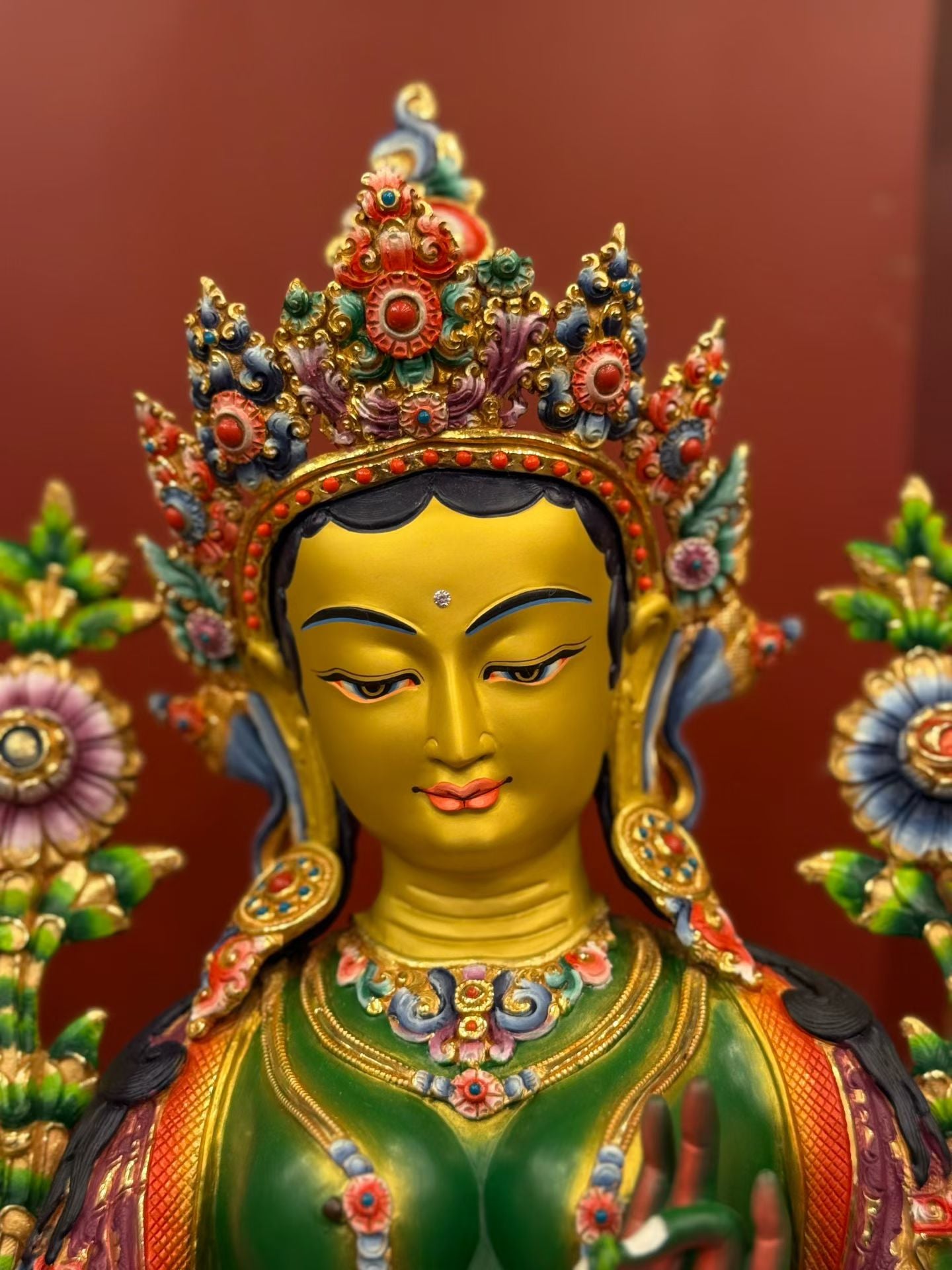 50cm Green Tara Statue Hand-Carved Copper Gilded & Painted – Serene Expression Masterwork with Unique Craftsmanship, Tibetan Style Bodhisattva Nepal | Bo Tree Arts