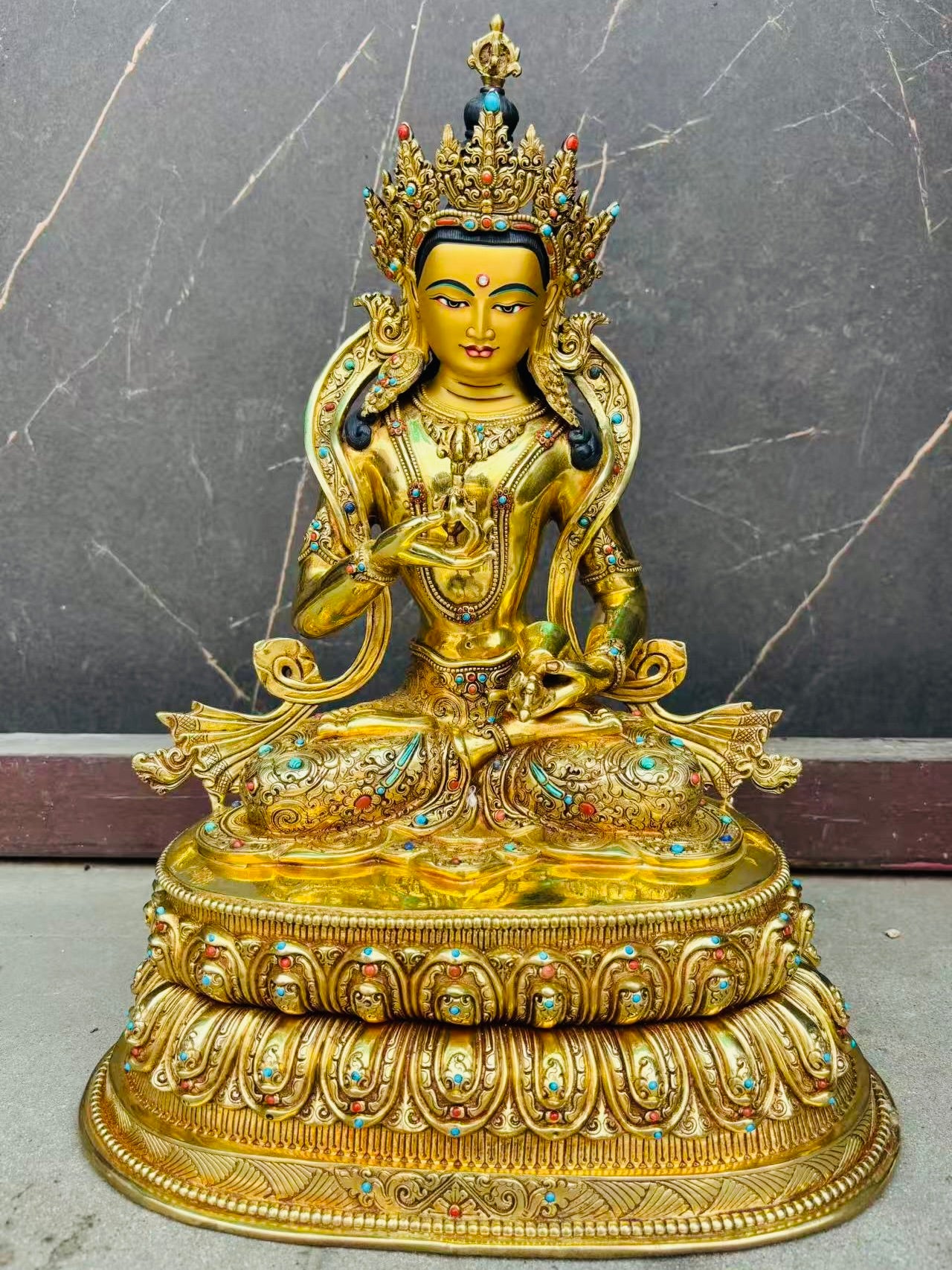 Vajrasattva Buddha Statue 40cm / 15.7" Hand-Carved Copper Gilded – Dorje Sempa Purification Deity Handmade in Nepal – Handmade Tibetan Buddhist Statue, Lost-Wax Cast Himalayan Art from Nepal