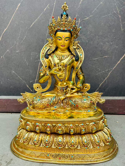 Vajrasattva Buddha Statue 40cm / 15.7" Hand-Carved Copper Gilded – Dorje Sempa Purification Deity Handmade in Nepal