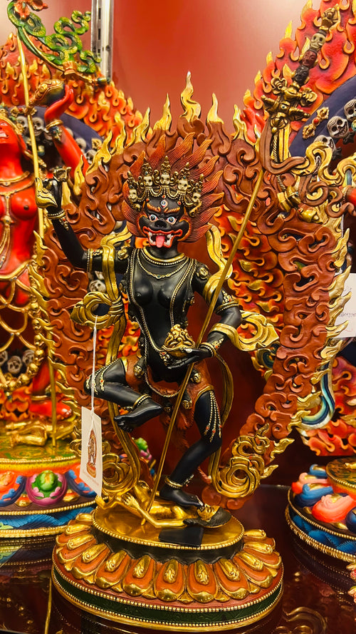 Simhamukha Dakini Statue 37cm / 14.6" Hand-Carved Copper Painted with Gilded Accents – Lion-Faced Wisdom Masterwork Nepal