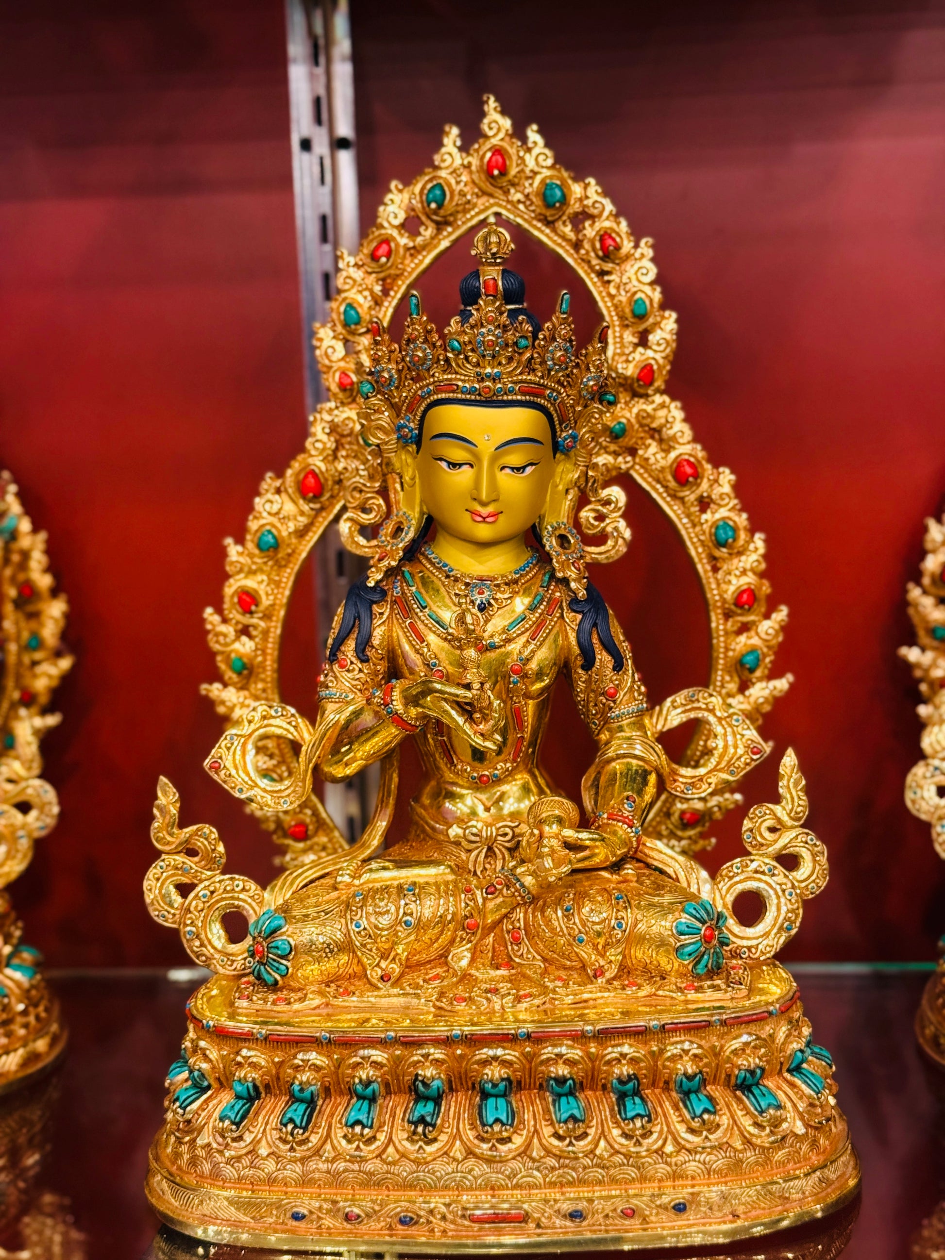 Vajrasattva Buddha Statue 35cm / 13.8" Hand-Carved Copper Gilded with Gemstone Inlay Dorje Sempa Handmade in Nepal | Bo Tree Arts