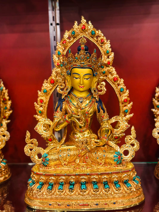 Vajrasattva Buddha Statue 35cm / 13.8" Hand-Carved Copper Gilded with Gemstone Inlay Dorje Sempa Handmade in Nepal | Bo Tree Arts