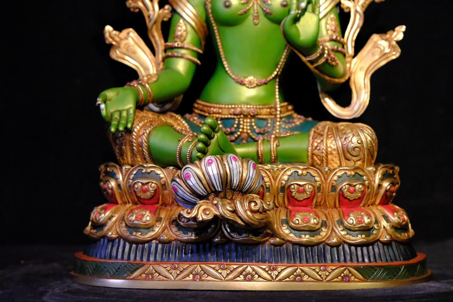 Green Tara (Mother of Liberation) Buddha Statue 42cm / 16.5" Hand-Carved Copper Gilded Painted with Mandorla – Masterwork Himalayan Art Nepal | Bo Tree Arts