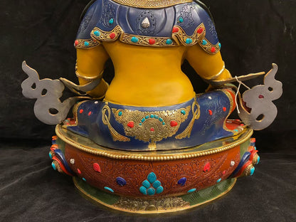 Yellow Jambhala (Wealth Deity) Buddha Statue 55cm / 21.7" Hand-Carved Copper Gilded Painted with Mandorla – Unique Himalayan Art Nepal