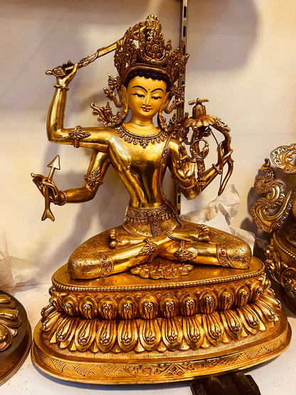 Four-Armed Manjushri Buddha Statue 38cm / 15" Hand-Carved Copper Gilded – Chaturbhuja Jampelyang Collector's Masterwork