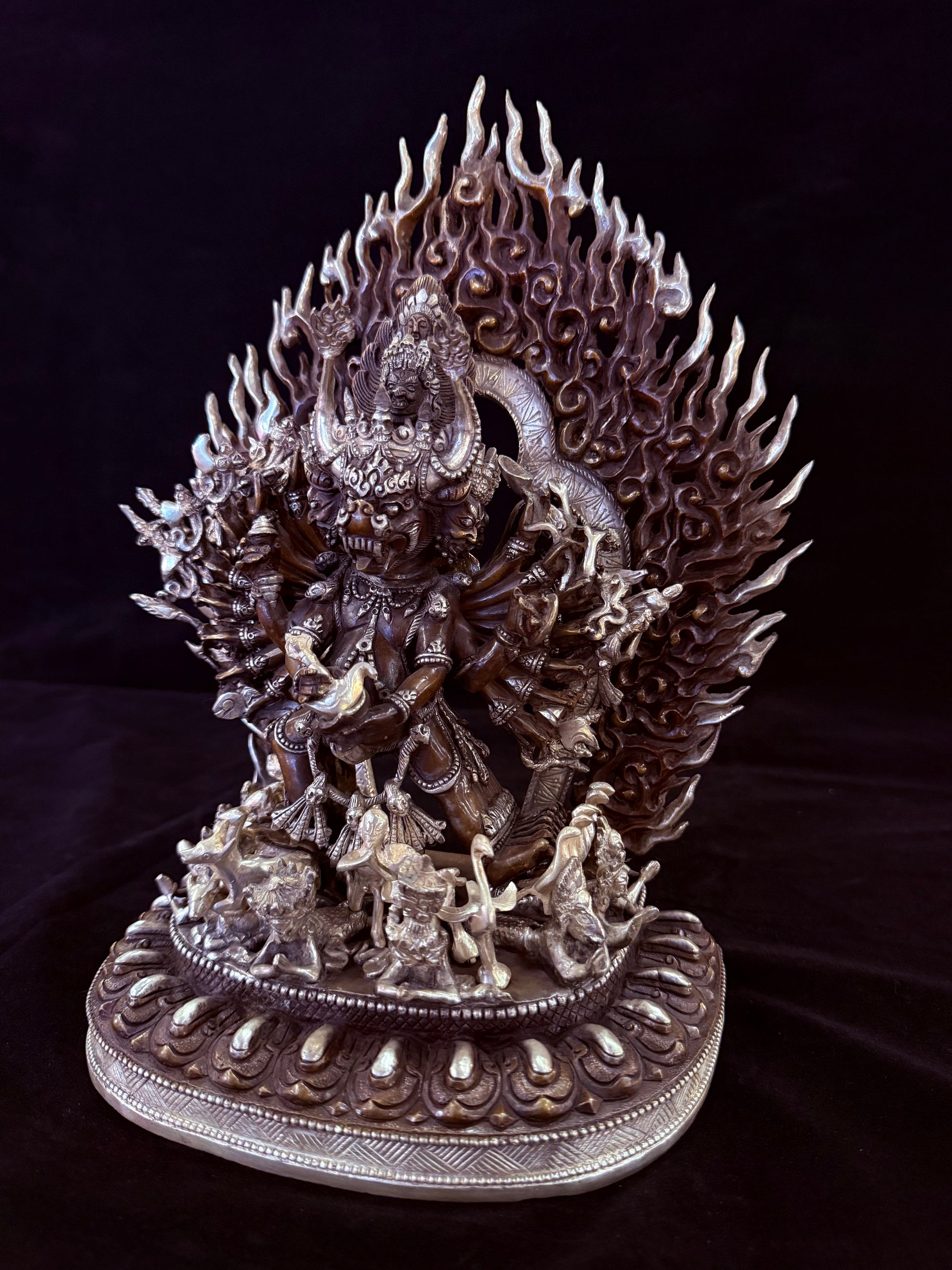 Yamantaka Buddha Statue 30cm / 11.8" Hand-Carved Copper Silver-Gilt – Vajrabhairava Botree Arts Heritage Collection | Bo Tree Arts