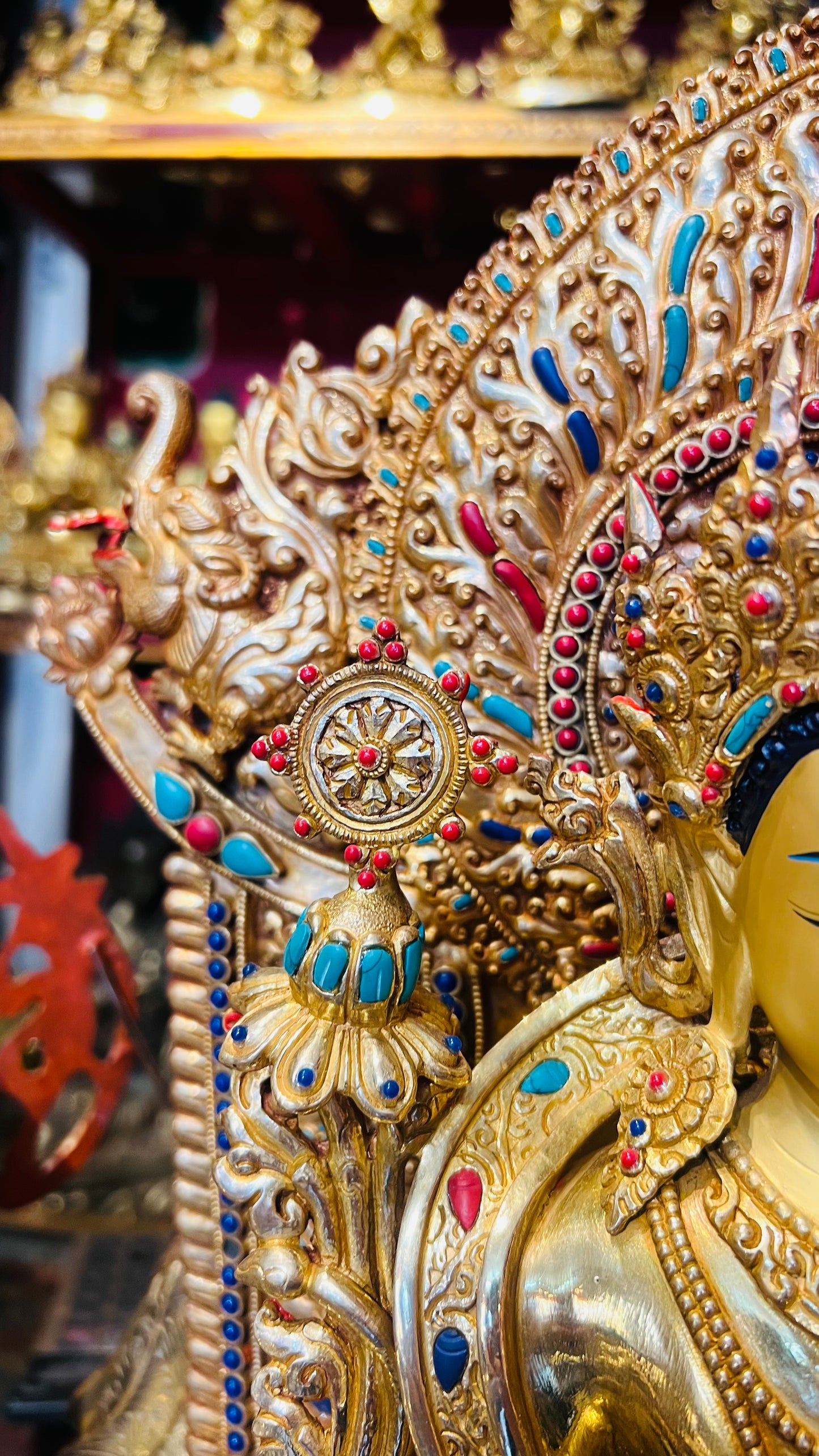 45cm Gilded Maitreya Buddha Statue with Crown – Handmade Copper Sculpture, Tibetan Style Future Buddha Art from Nepal – Handmade Tibetan Buddhist Statue, Lost-Wax Cast Himalayan Art from Nepal