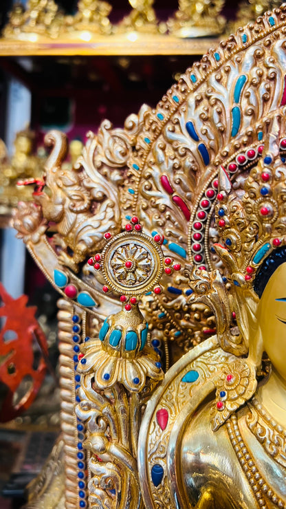 45cm Gilded Maitreya Buddha Statue with Crown – Handmade Copper Sculpture, Tibetan Style Future Buddha Art from Nepal