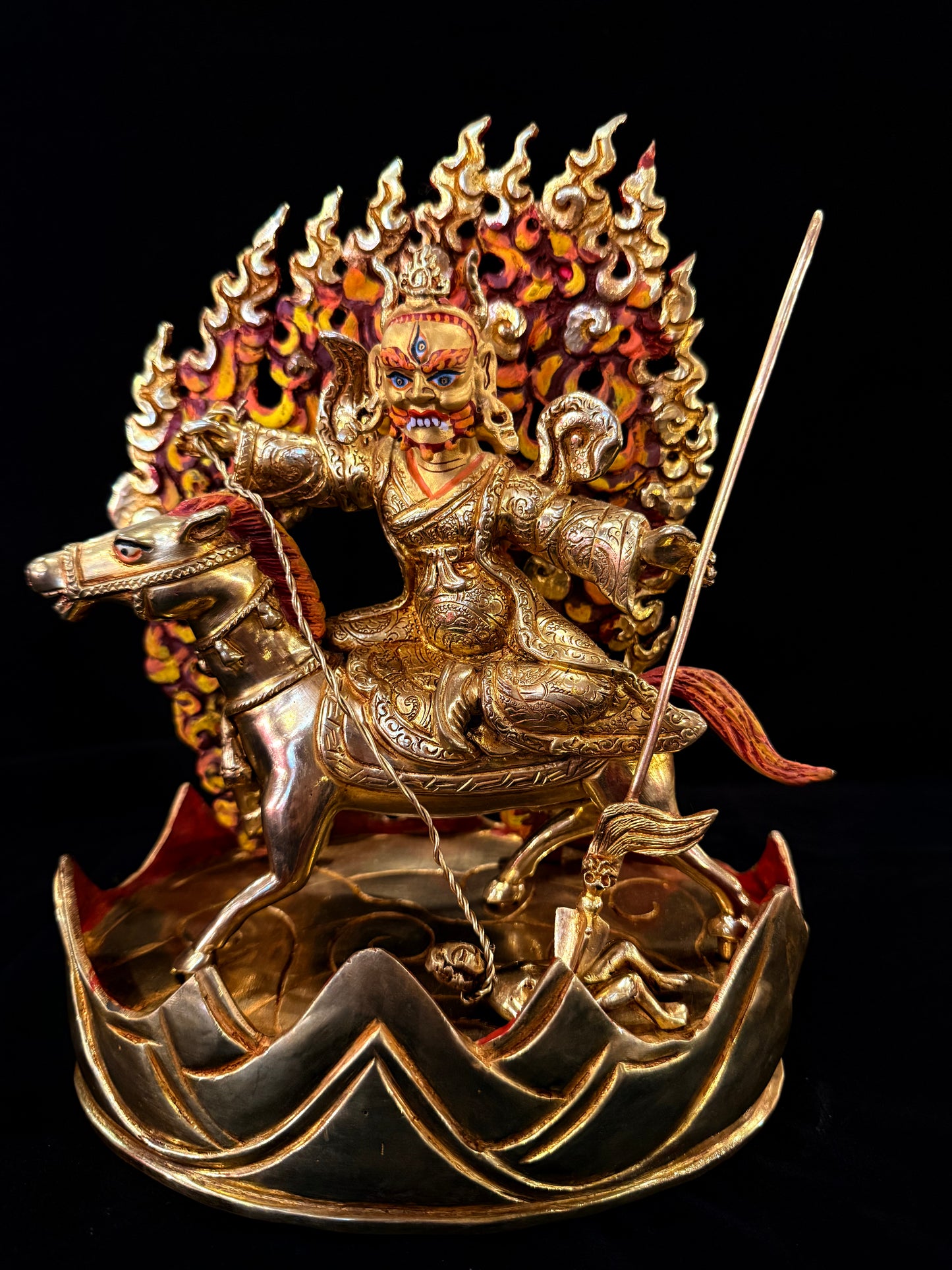 Setrap Buddha Statue 24cm / 9.4" Hand-Carved Copper Gilded with Painted Mandorla – Red Wrathful Protector Himalayan Art Collection – Handmade Tibetan Buddhist Statue, Lost-Wax Cast Himalayan Art from Nepal
