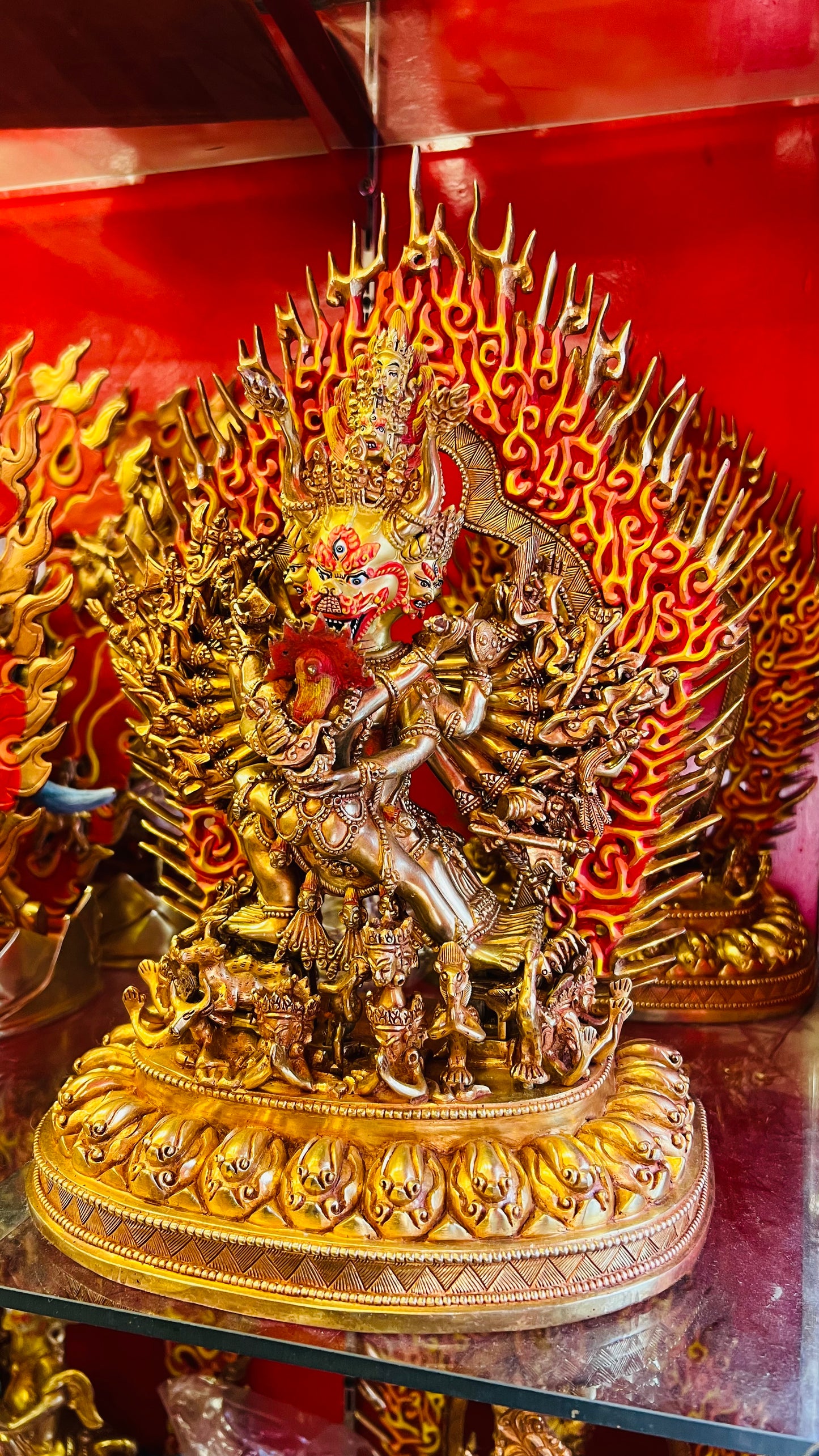 Yamantaka Buddha Statue 37cm / 14.6" Hand-Carved Copper Gilded & Painted – Vajrabhairava Himalayan Sacred Art – Handmade Tibetan Buddhist Statue, Lost-Wax Cast Himalayan Art from Nepal