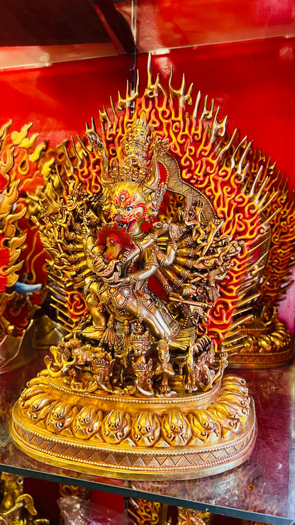 Yamantaka Buddha Statue 37cm / 14.6" Hand-Carved Copper Gilded & Painted – Vajrabhairava Himalayan Sacred Art