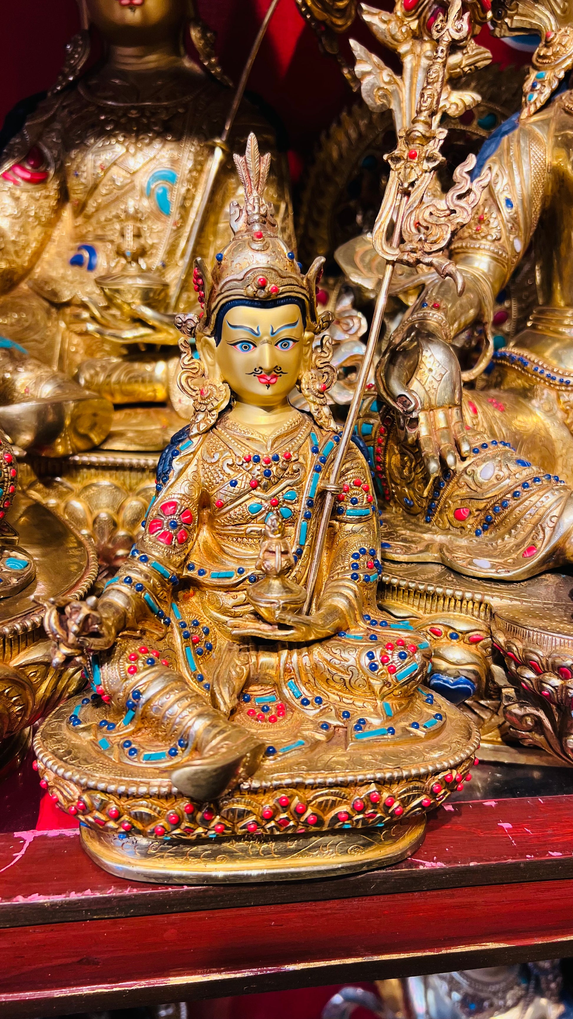 23cm Guru Rinpoche Padmasambhava Pure Hand-Carved Copper Statue – Gold-Plated with Inlaid Gemstones, Tibetan Style Masterwork Himalayan Art Nepal | Bo Tree Arts