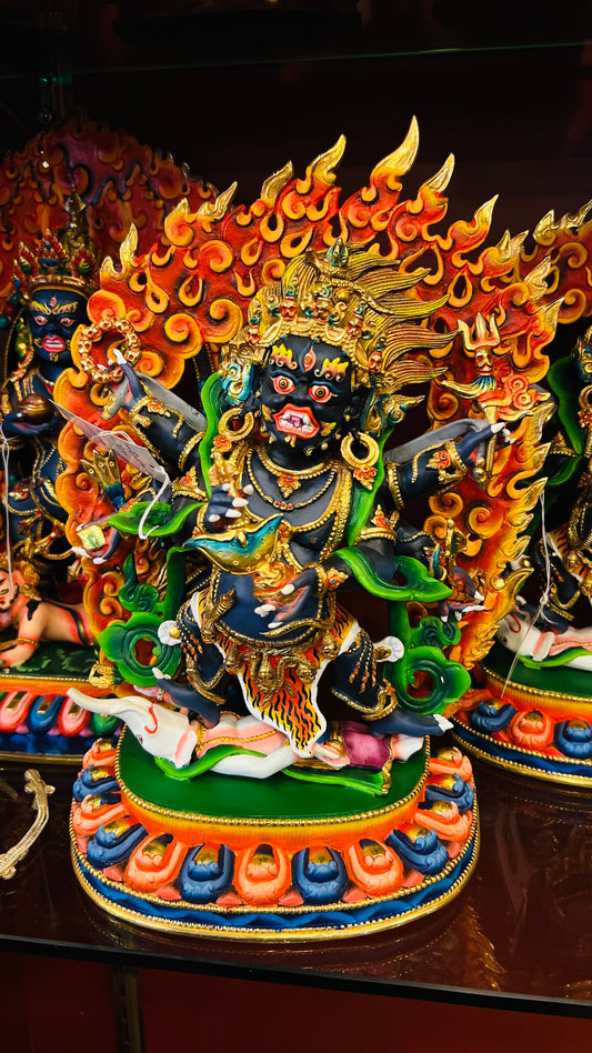 33cm Six-Armed Mahakala Statue Hand-Carved Copper Painted – Tibetan Style Dharma Protector Masterwork Nepal | Bo Tree Arts