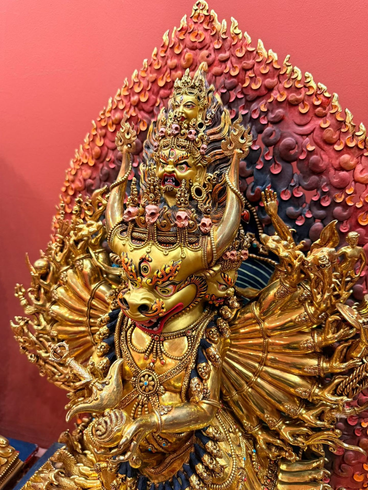 Yamantaka Buddha Statue 65cm / 25.6" Hand-Carved Copper Gilded – Vajrabhairava Botree Arts Himalayan Art – Handmade Tibetan Buddhist Statue, Lost-Wax Cast Himalayan Art from Nepal