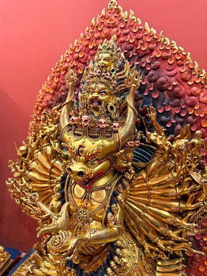 Yamantaka Buddha Statue 65cm / 25.6" Hand-Carved Copper Gilded – Vajrabhairava Botree Arts Himalayan Art